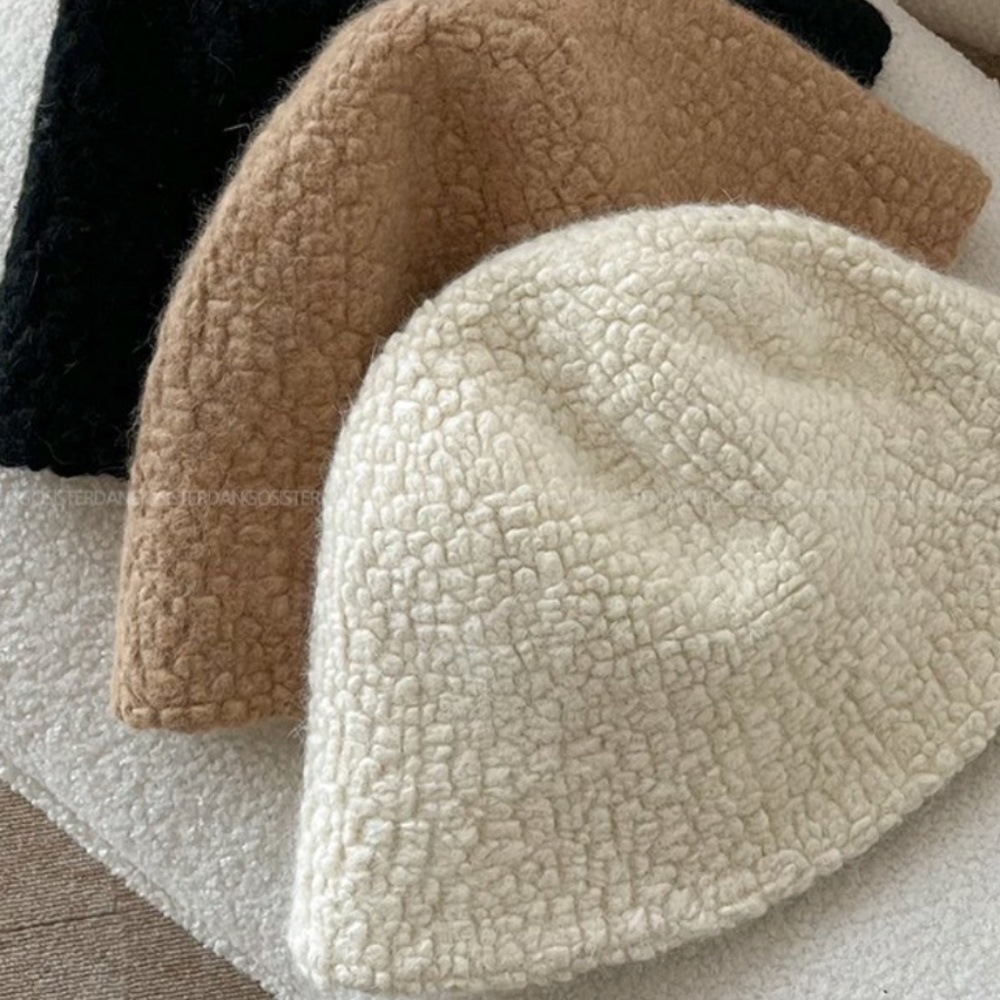 Beige Fuzzy Bucket Hat